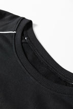 Black Contrast Piping Crewneck Pullover Mini Skirt Set