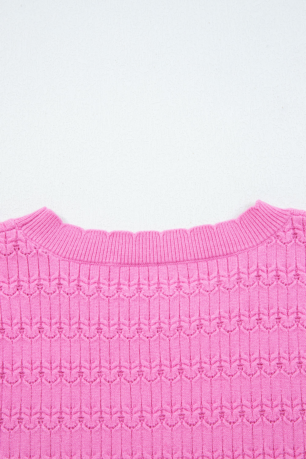 Fiery Red Trendy Pattern Knit Ribbed Cuffs Crew Neck Sweater