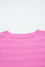 Fiery Red Trendy Pattern Knit Ribbed Cuffs Crew Neck Sweater