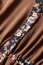 Chestnut Floral Patchwork Detail Notched Neck Long Sleeve Maxi Dress