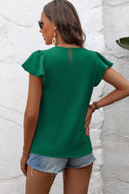 Flounce Sleeve Pleated Textured Blouse