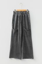 Mineral Wash Lace-up High Waist Raw Hem Patched Pocket Pants