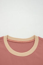 Rose Pink Contrast Star Patchwork Exposed Seam Uneven Hem Drop Shoulder Sweatshirt