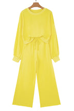 Light Pink Drop Shoulder Puff Sleeve Crop Pullover Drawstring Wide Leg Pants Set