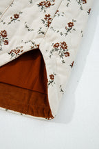 Apricot Floral Print Zip Up Quilted Vest