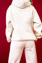 Pink Floral Print Kangaroo Pocket Hoodie Sheath Sweatpants Set