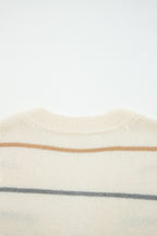 Multicolour Striped Buttoned Front V Neck Drop Shoulder Cardigan Sweater