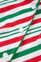 Green Stripe Contrast Velvet Ribbon Knot Christmas 2pcs Pajama Set