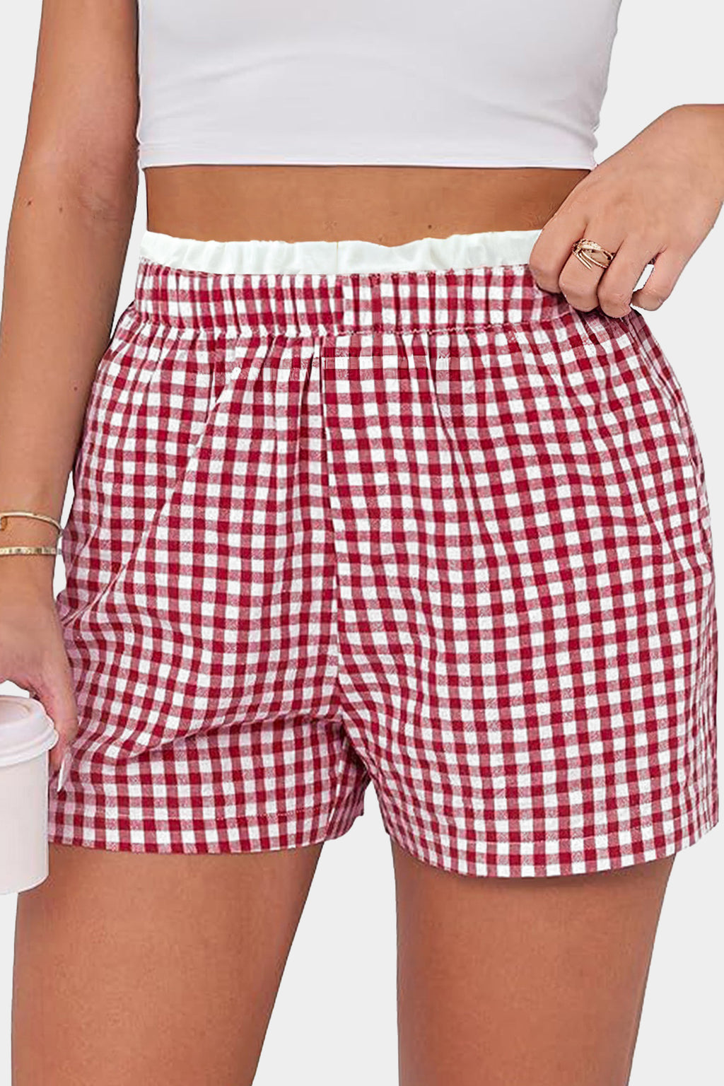 Contrast Trim Plaid Print Plus Size Shorts