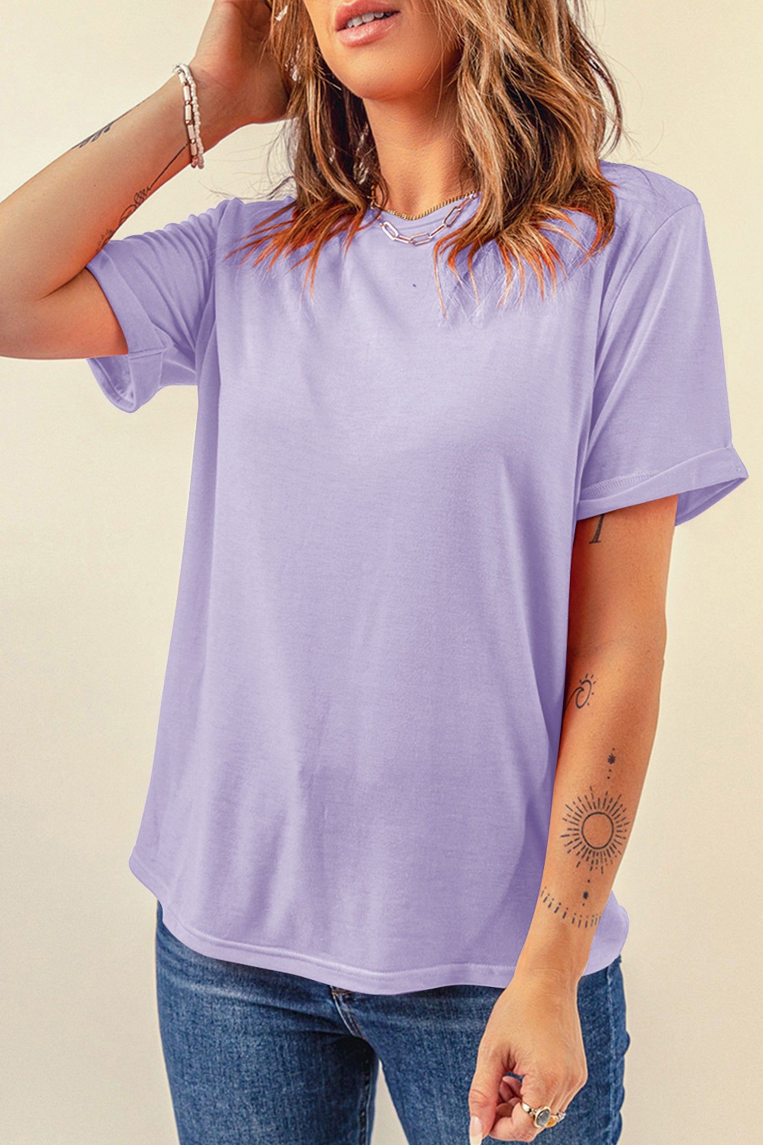 Casual Plain Crew Neck Tee