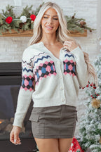 Pink Stripe Geometric Button Up Sweater Cardigan