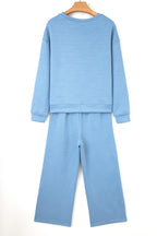 Beau Blue Floral Patchwork Drop Shoulder Pullover and Sweatpants Lounge Set