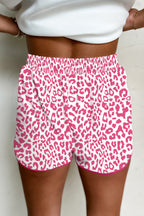 White Leopard Elastic Waist Lace up Contrast Trim Casual Shorts