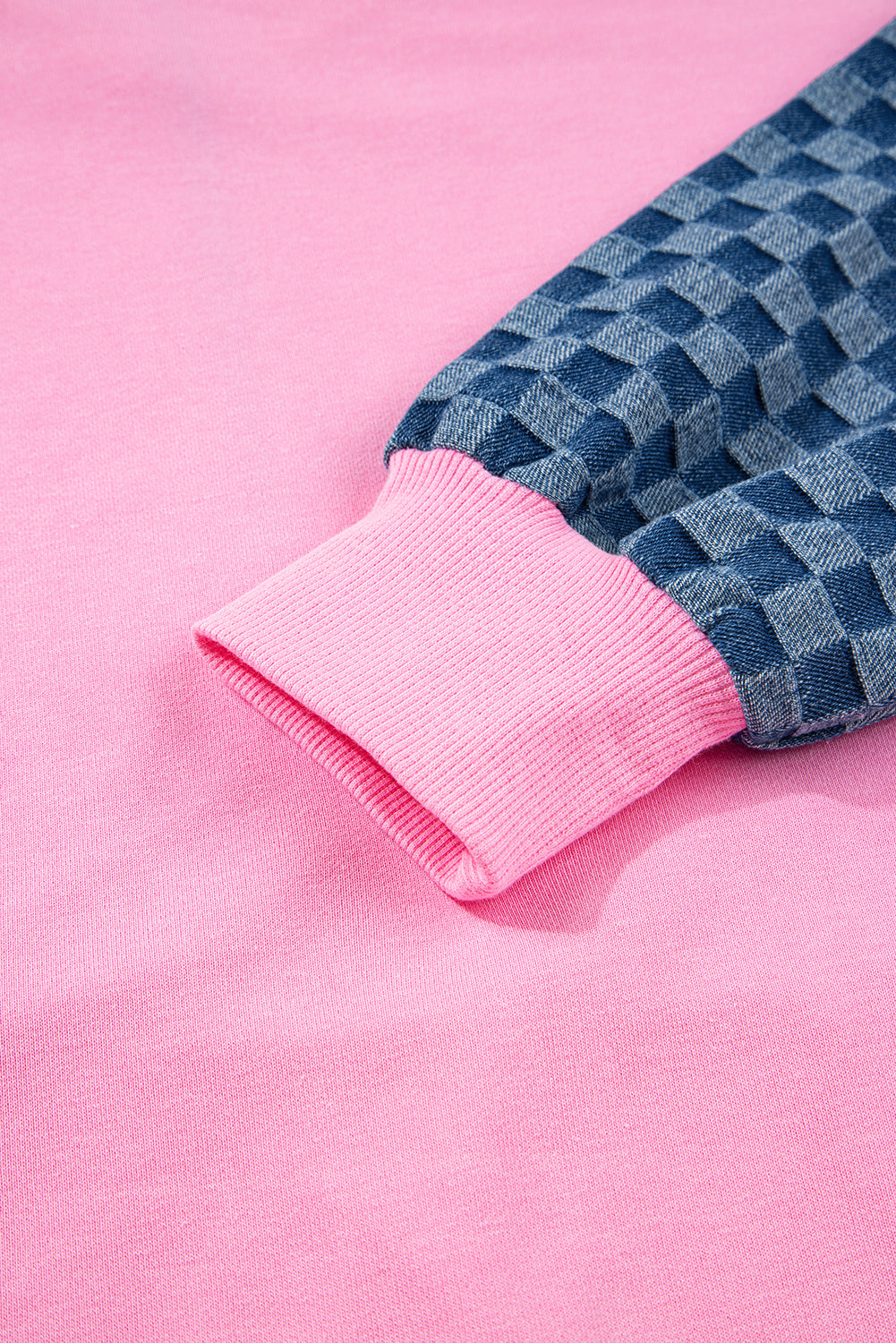 Parchment Checkered Patchwork Kangaroo Pocket Half Zipper Hoodie