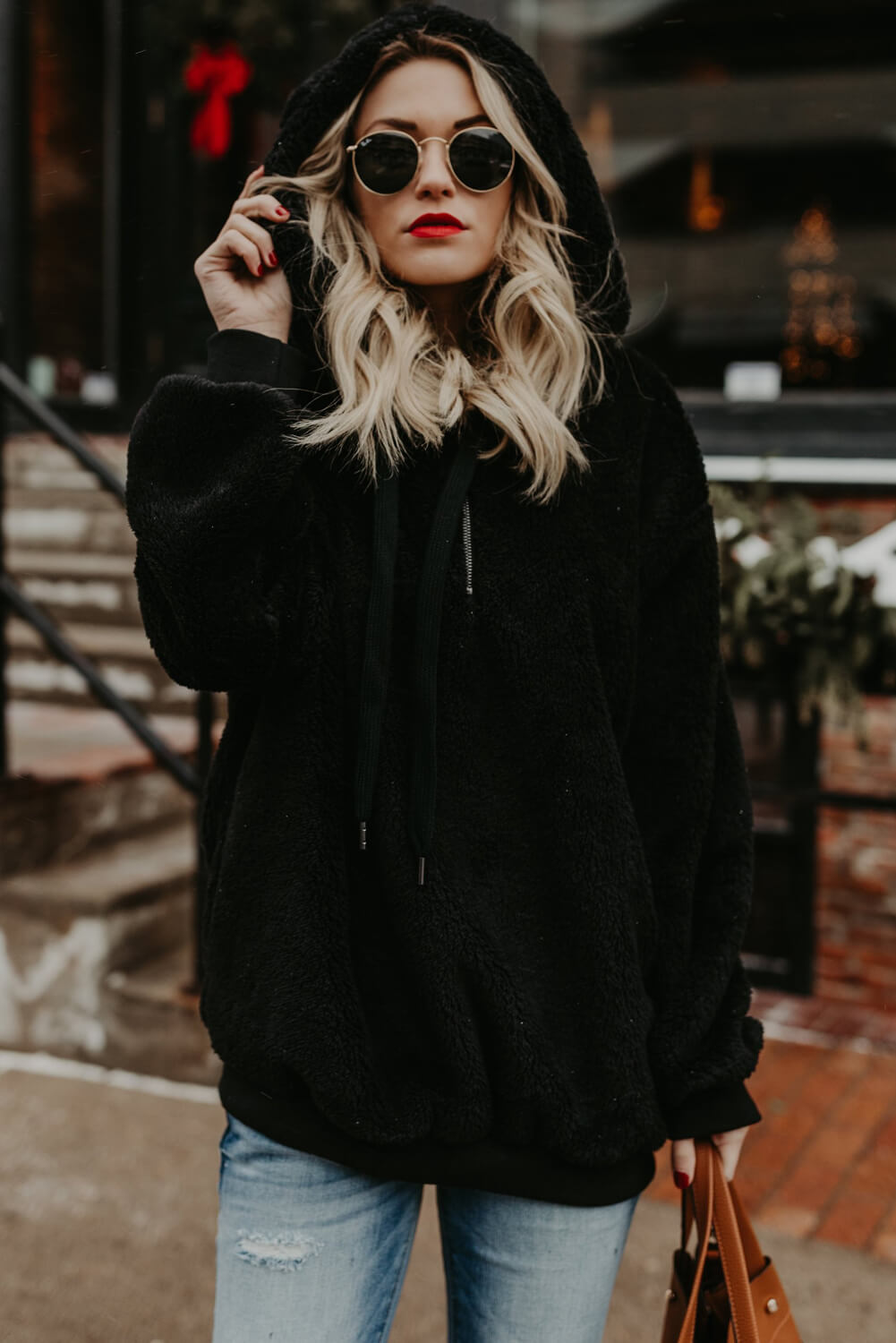 Navy Warm Furry Pullover Hoodie