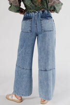 Ashleigh Blue Acid Wash Exposed Seam Drawstring Elastic Waistband Jeans