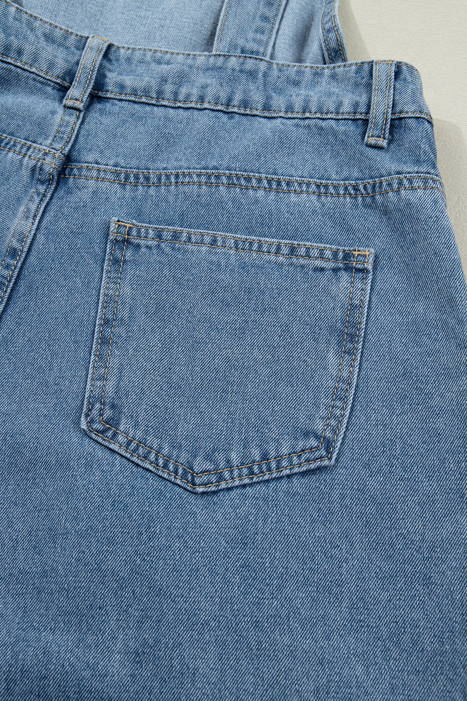 Dusk Blue Pleated Wide Leg Retro Pocketed Denim Jumpsuit