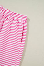 Pink Stripe Oversize Mock Neck Sweatshirt and Shorts Set