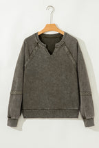 Rose Red Lace Patchwork Detail Notched Neck Mineral Wash Baggy Sweatshirt