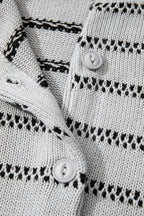 Gray Stripe Button Front Ribbed Trim Short Cardigan