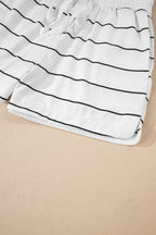 White Stripe Zip up Drop Shoulder Pullover and Shorts 2pcs Outfit