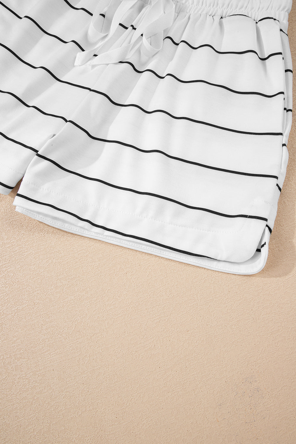 White Stripe Zip up Drop Shoulder Pullover and Shorts 2pcs Outfit