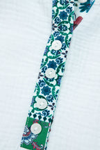 White Plant Mesh Patched Color Block Half Button Blouse