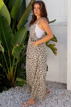 Brown Leopard Bib Wide Leg Jumpsuit