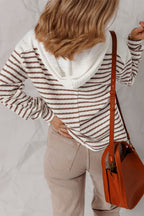Striped Textured Hooded V Neck Casual Long Sleeve Top