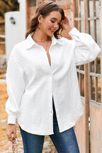 Light Grey Cable Texture Puff Sleeve Loose Shacket