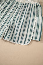 Grey Stripe Elastic Waist Cargo Pocket Casual Shorts