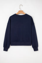Navy Blue CLASSY UNTIL KICKOFF Plush Letter Patched Loose Sweatshirt