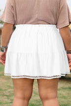 Plus Size Frilled Elastic Waist Lace Trim Boho Ruffled Shorts