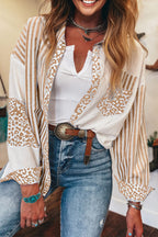 Pink Leopard Striped Western Casual Shirt