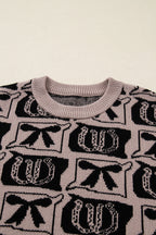 Light Blue Bows & Horseshoes Pattern Western Fashion Print Sweater