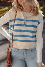 Light Blue Ribbed Half Zip Collared Sweater Vest