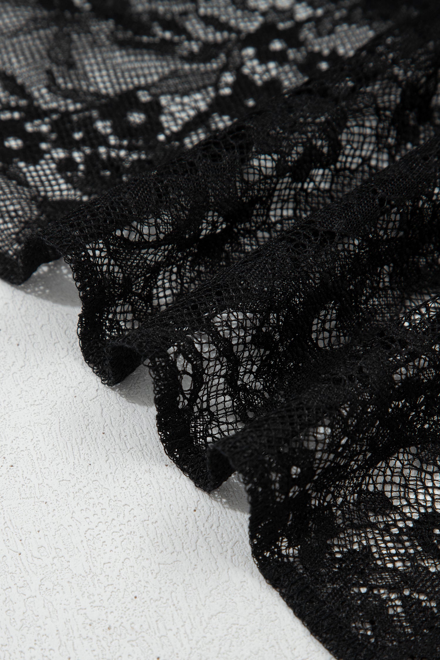 Black Asymmetric Polka Dot Print Sheer Lace Patchwork Maxi Skirt