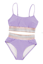 Striped Patchwork Spaghetti Strap High Waist Bikini Swimsuit