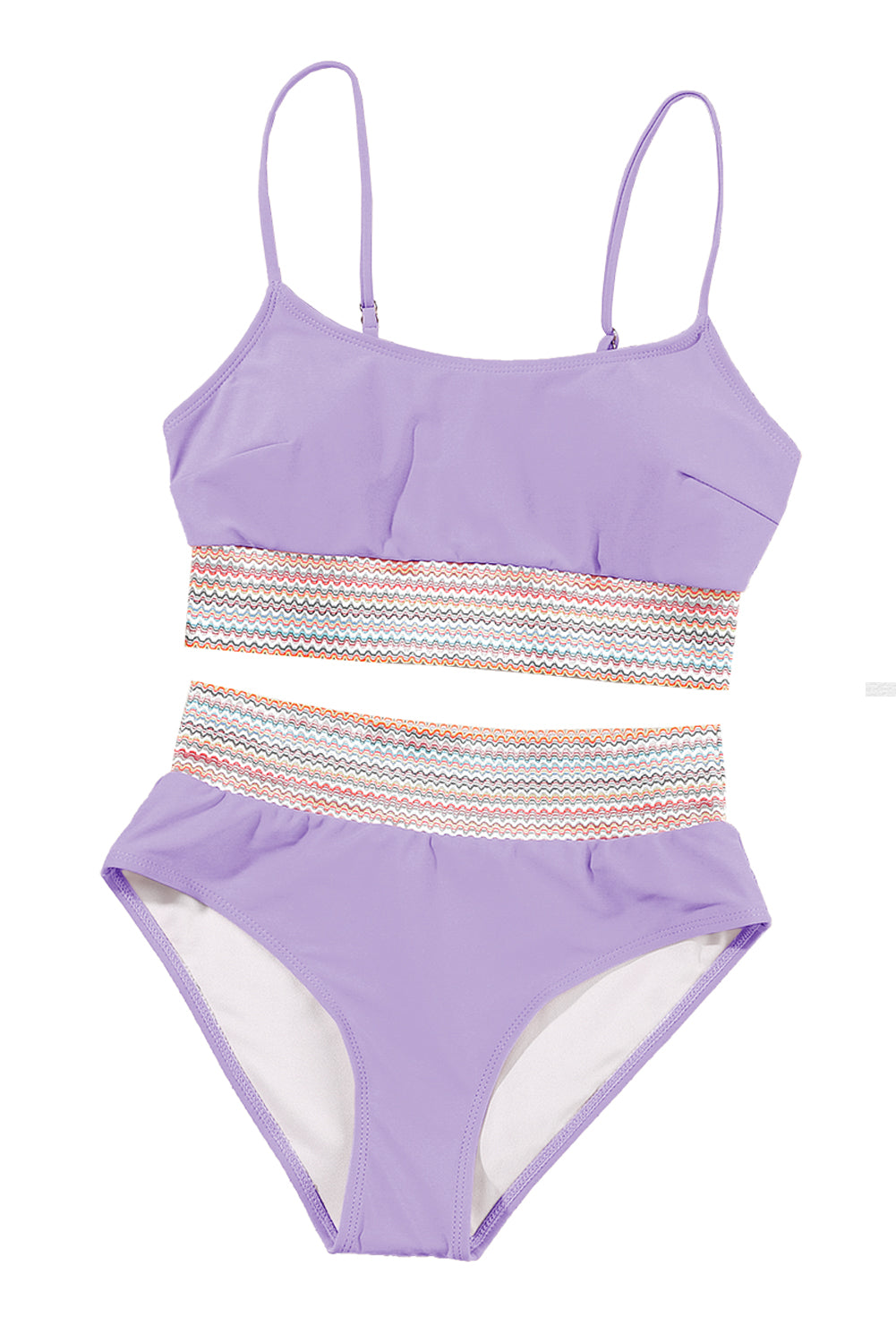 Striped Patchwork Spaghetti Strap High Waist Bikini Swimsuit