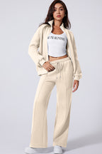 Light Grey Drop Shoulder Zip Up Jacket Drawstring Pants Active 2pcs Set