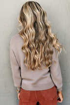 Beige Embroidered Floral Sleeve Round Neck Loose Sweater