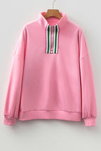 Contrast Striped Patchwork Zip Collar Pullover Sweatshirt