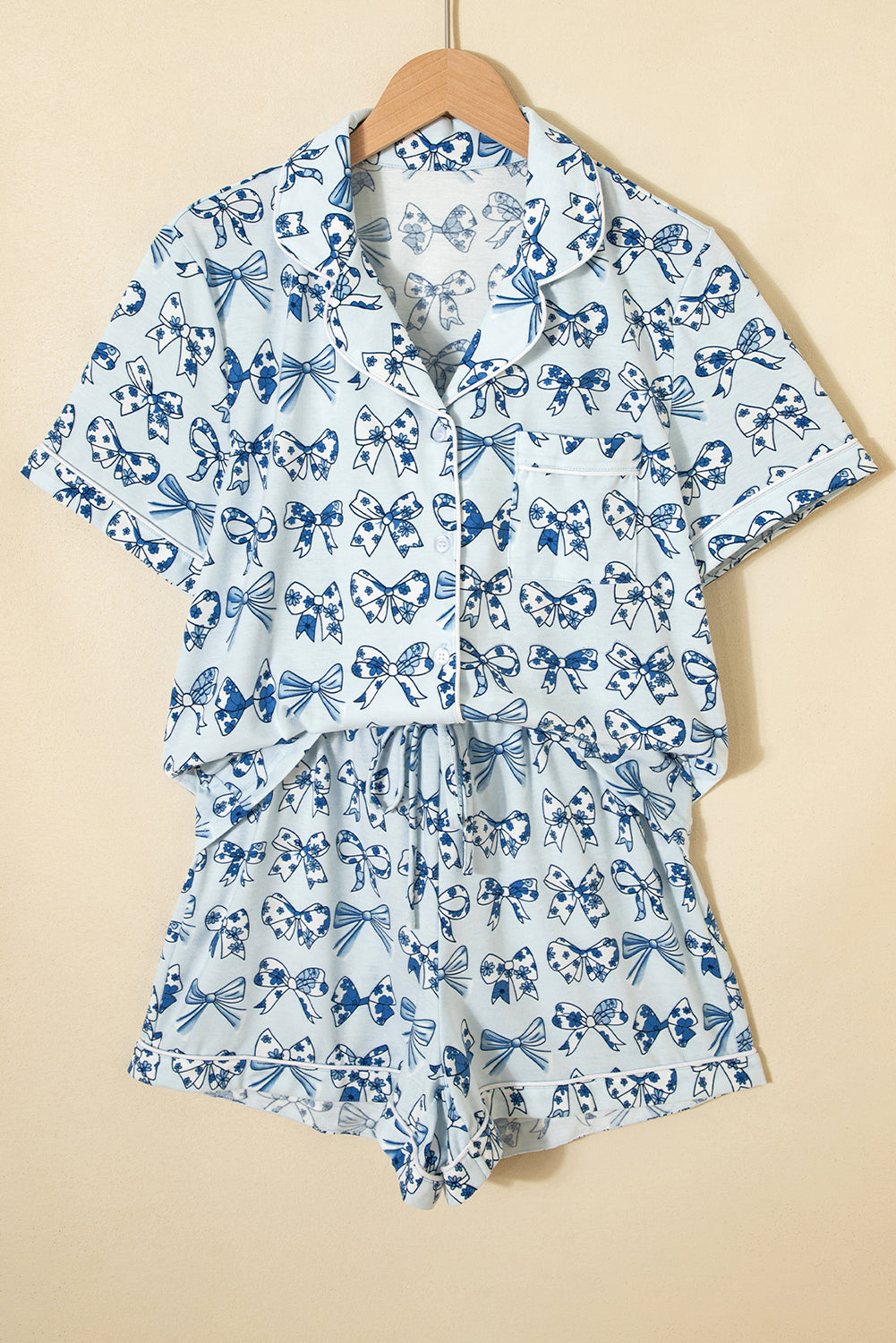 Sky Blue Bow Print Short Pyjama Set