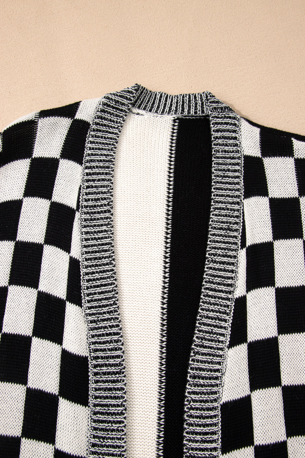 Black Checkered Bubble Sleeve Drop Shoulder Open Plus Size Cardigan