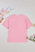 Pink Bow Applique Half Sleeve T-shirt