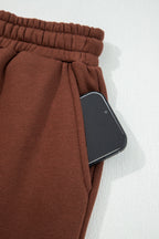 Black Fleece Lined Leopard Drawstring Elastic Waist Solid Pants