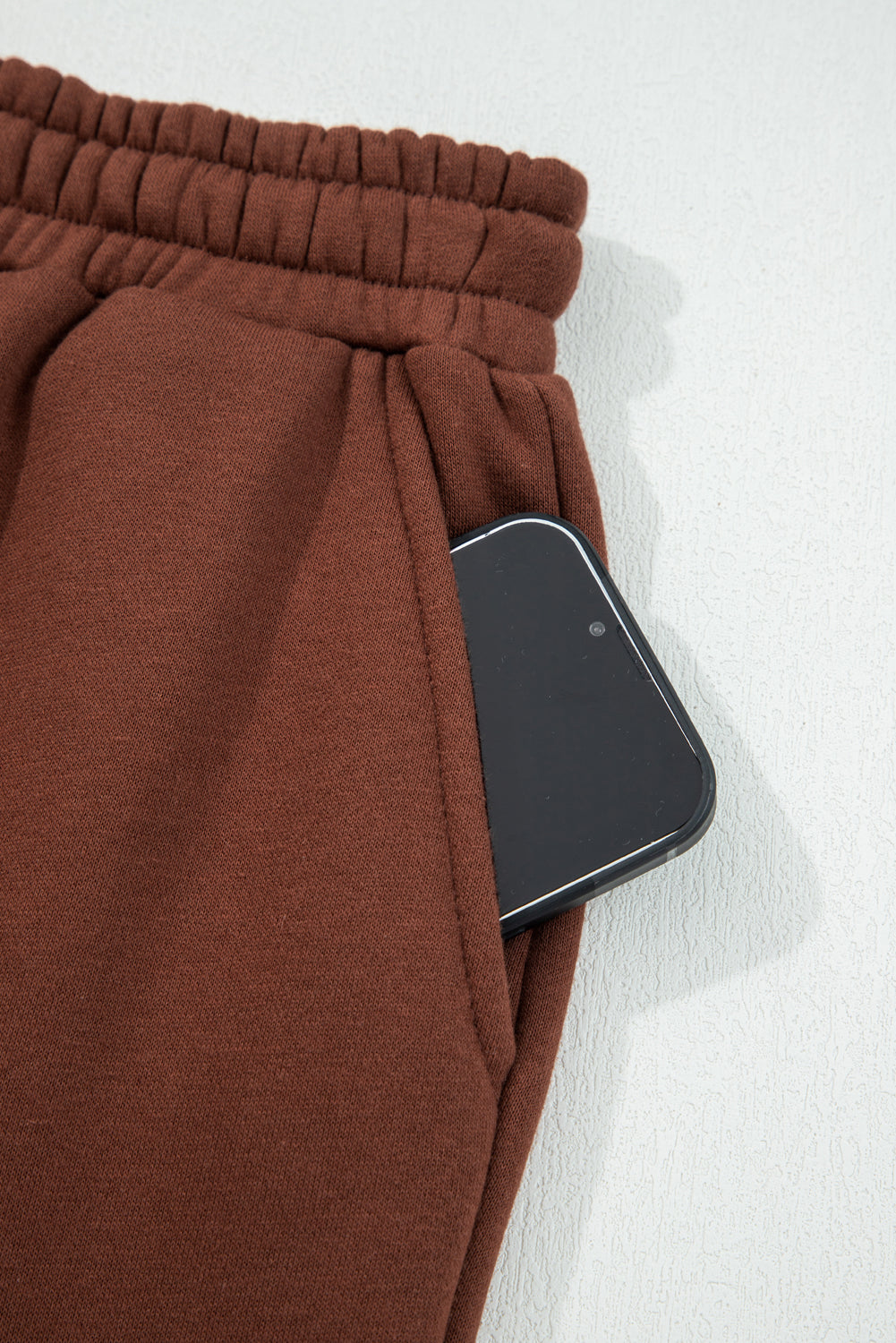 Black Fleece Lined Leopard Drawstring Elastic Waist Solid Pants