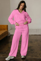 Polo Collar V Neck Pullover and Drawstring Sweatpants Set