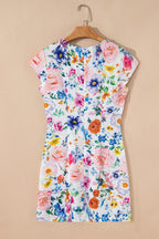 Sky Blue Vibrant Floral Print Cap Sleeve Mini Dress