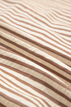 Khaki Stripe Square Button Leopard Trim Loose Bracelet Sleeve Shirt Dress